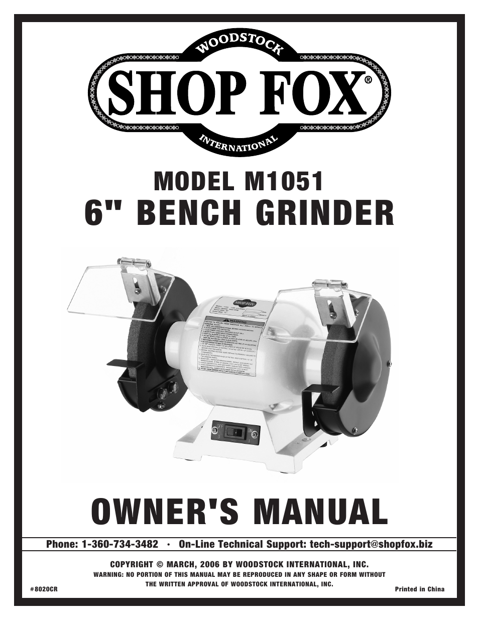 Woodstock 6" BENCH GRINDER M1051 User Manual | 24 pages