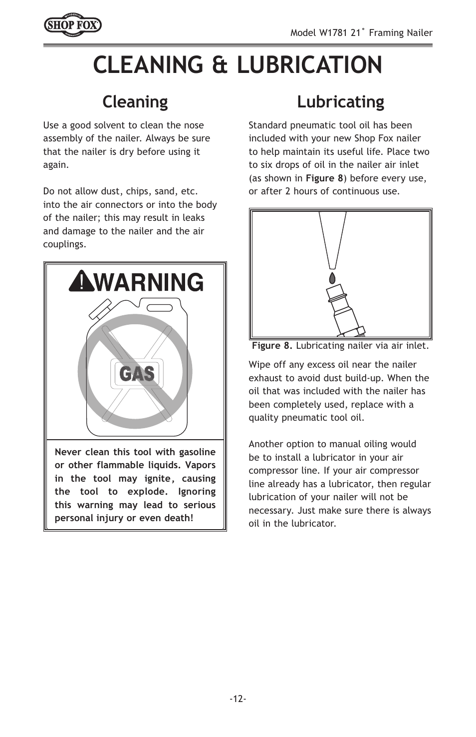 Cleaning & lubrication, Cleaning, Lubricating | Woodstock W1781 User Manual | Page 14 / 20