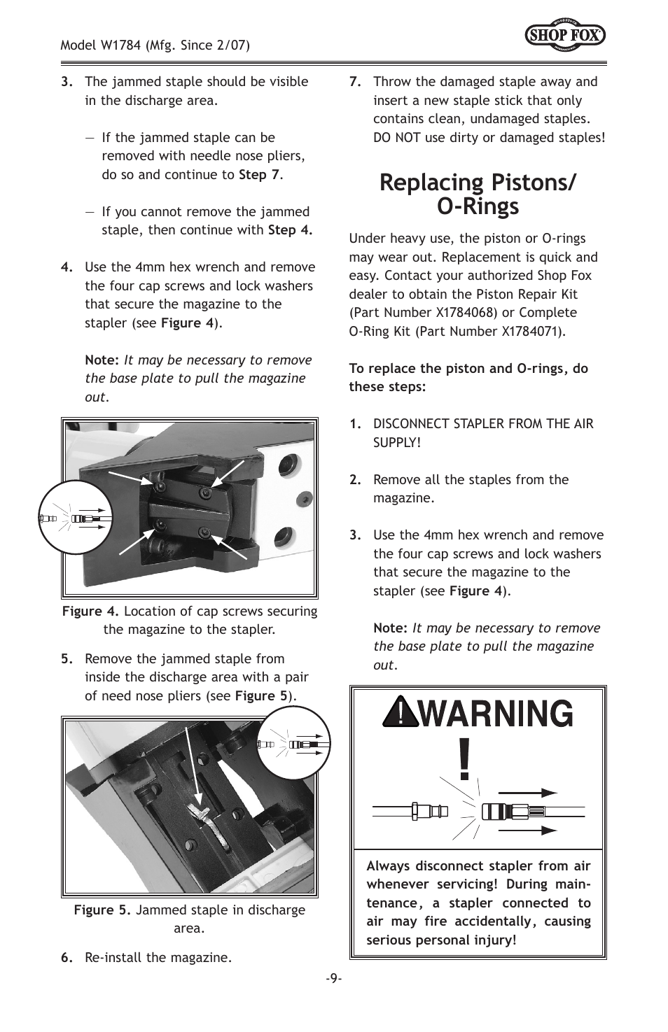 Replacing pistons/ o-rings | Woodstock W1784 User Manual | Page 11 / 20