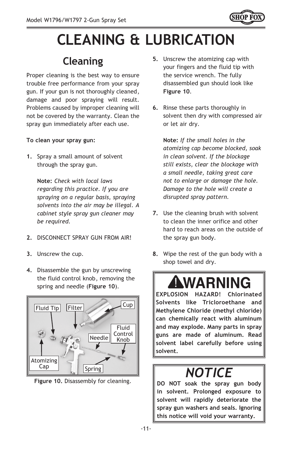 Cleaning & lubrication, Notice, Cleaning | Woodstock W1796 User Manual | Page 13 / 24