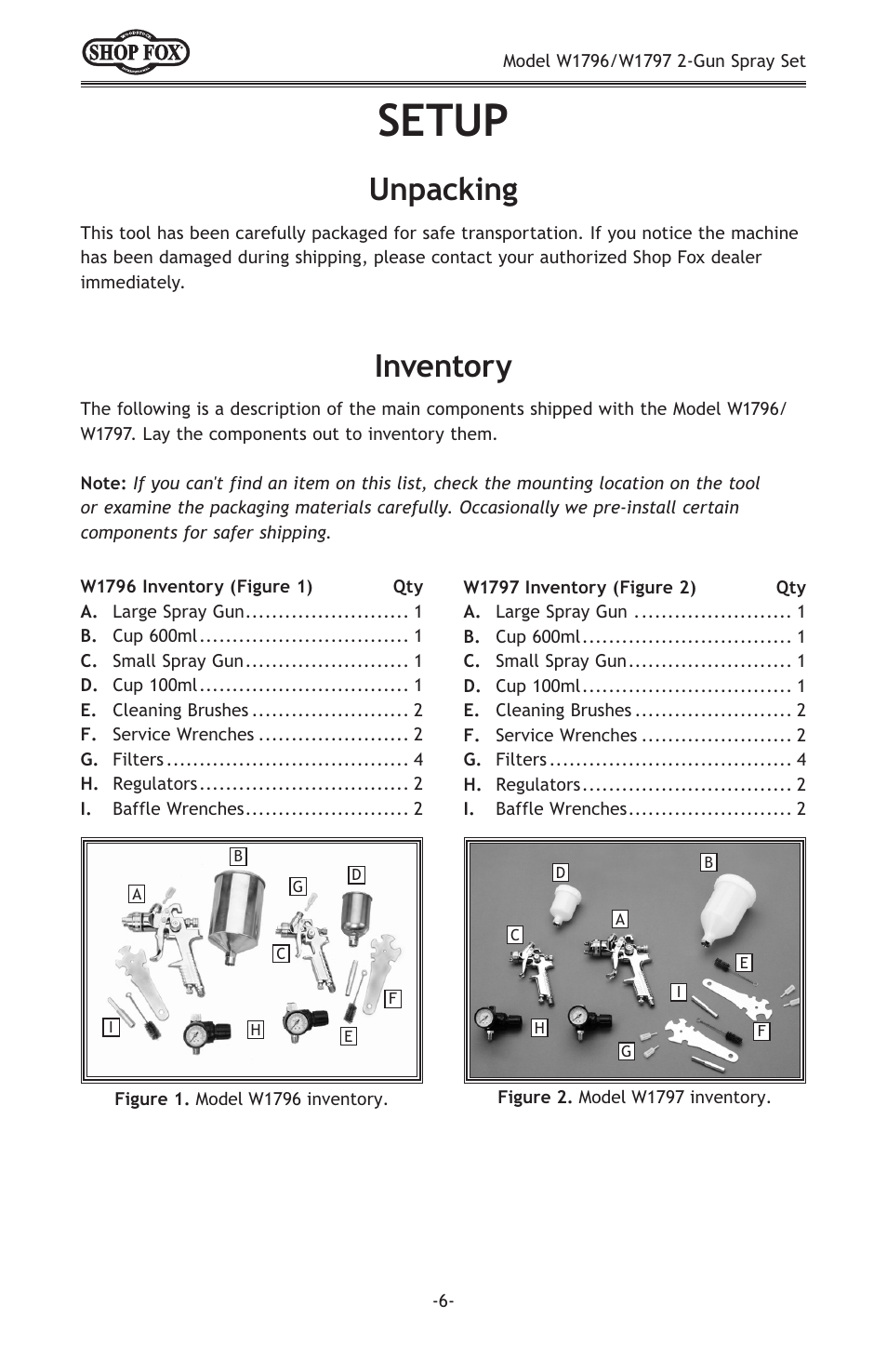 Setup, Inventory, Unpacking | Woodstock W1796 User Manual | Page 8 / 24