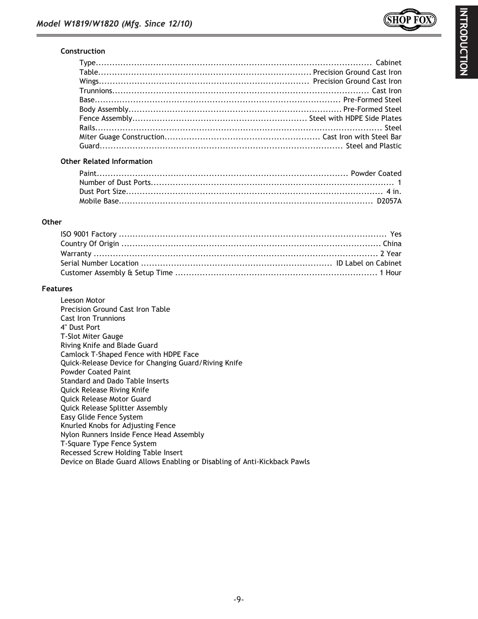 Eki f;l: k@fe | Woodstock W1820 User Manual | Page 11 / 96