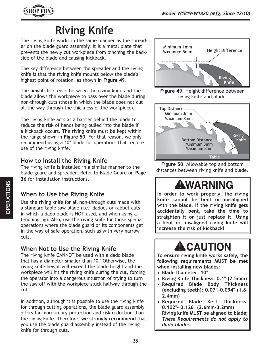 I`m`e^be, Fnkf@ejkxcck_\i`m`e^be, N_\ekflj\k_\i`m`e^be | When not to use the riving knife | Woodstock W1820 User Manual | Page 40 / 96