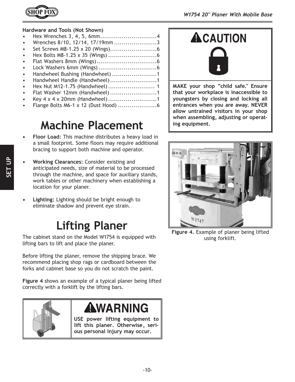 Machine placement lifting planer | Woodstock SHOP FOX W1754S User Manual | Page 24 / 69