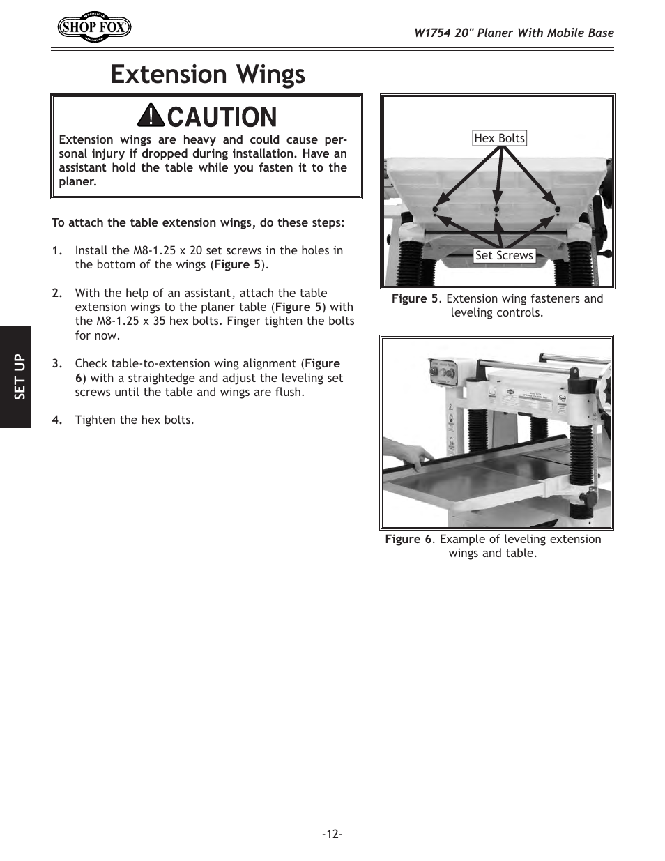 Extension wings | Woodstock SHOP FOX W1754S User Manual | Page 26 / 69