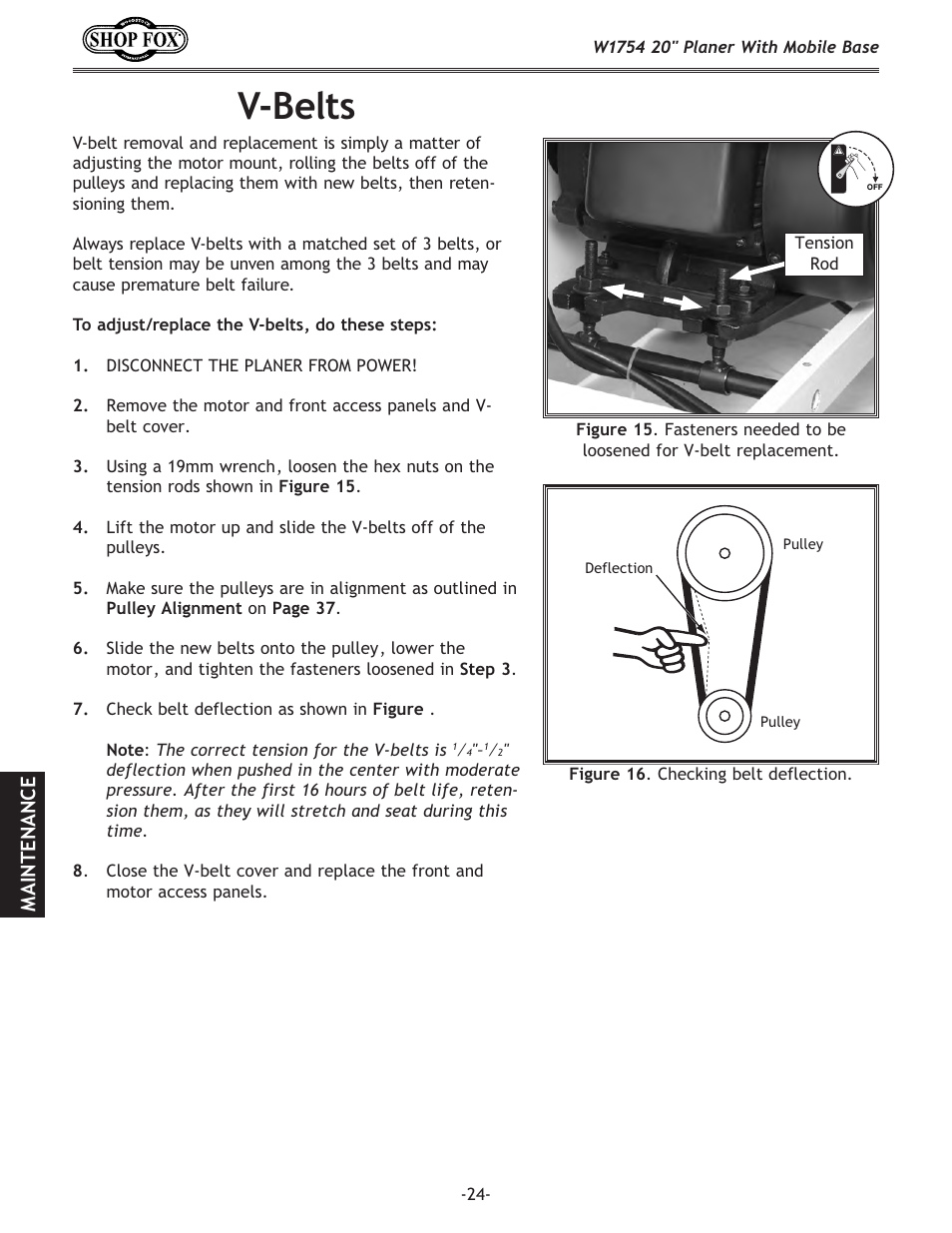 V-belts | Woodstock SHOP FOX W1754S User Manual | Page 38 / 69