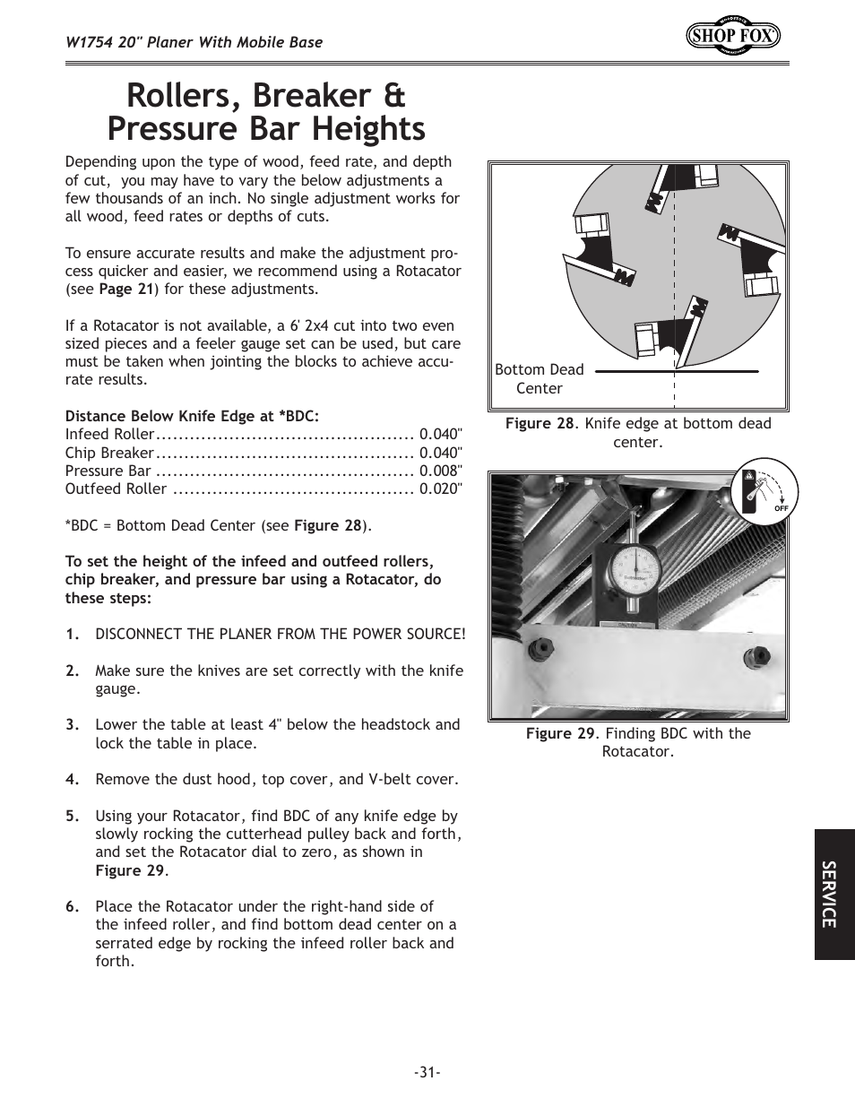 Rollers, breaker & pressure bar heights | Woodstock SHOP FOX W1754S User Manual | Page 45 / 69