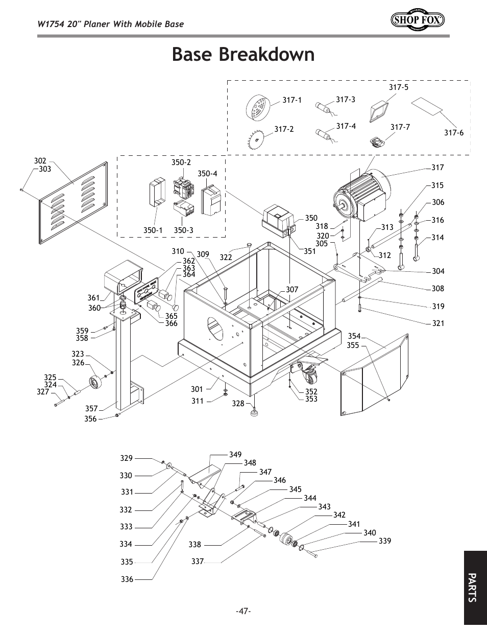 Base breakdown, Pa rt s | Woodstock SHOP FOX W1754S User Manual | Page 61 / 69