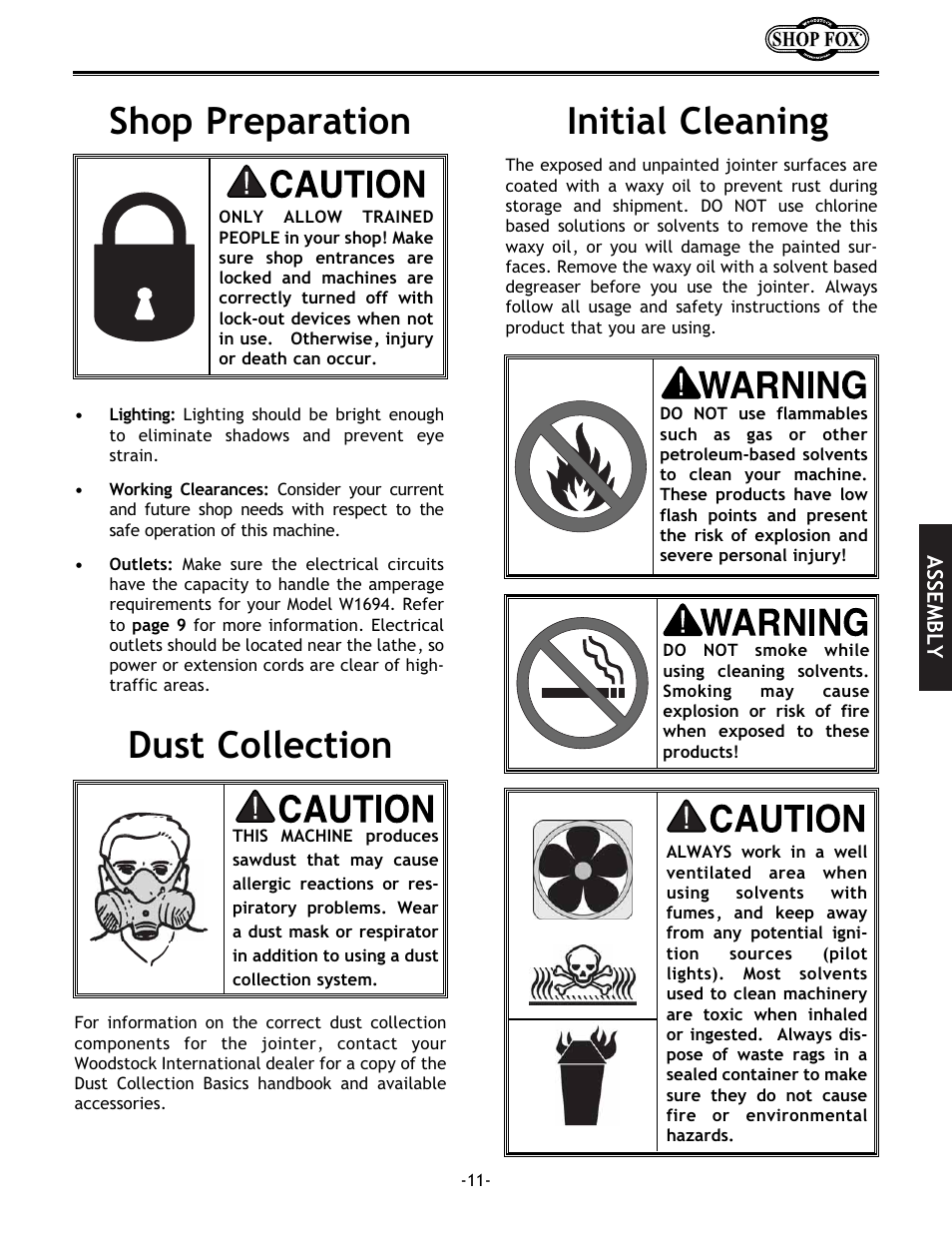 Initial cleaning dust collection shop preparation | Woodstock W1694 User Manual | Page 13 / 44