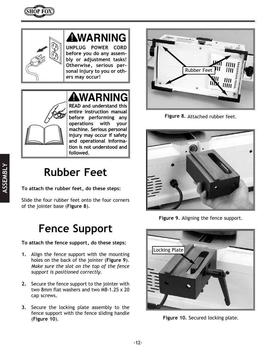 Fence support rubber feet | Woodstock W1694 User Manual | Page 14 / 44
