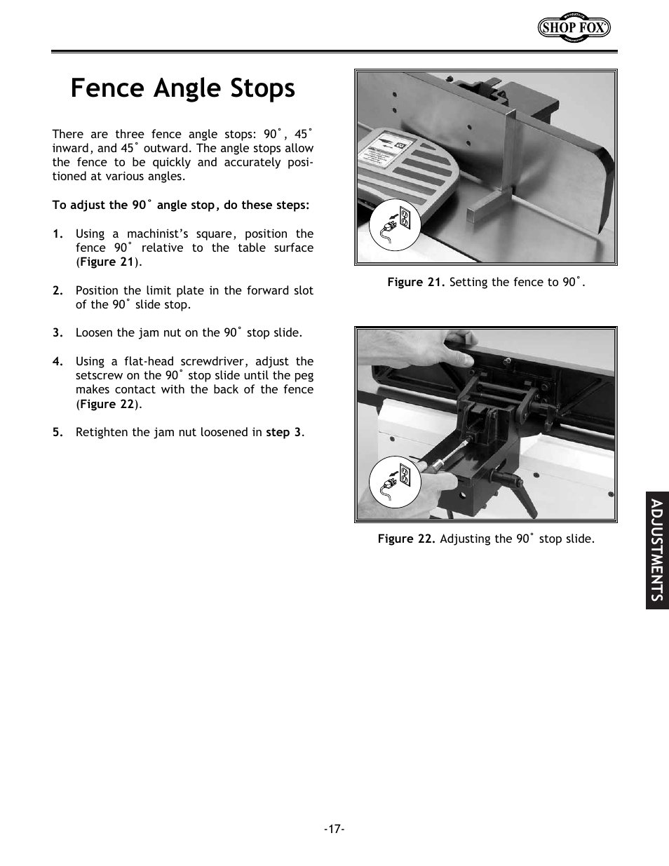 Fence angle stops | Woodstock W1694 User Manual | Page 19 / 44