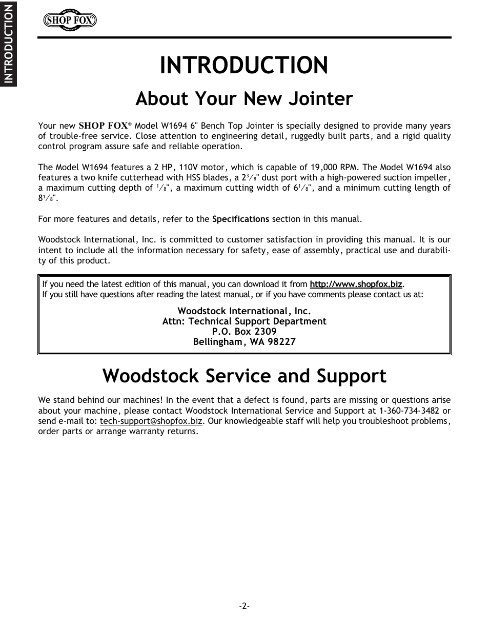 Introduction | Woodstock W1694 User Manual | Page 4 / 44