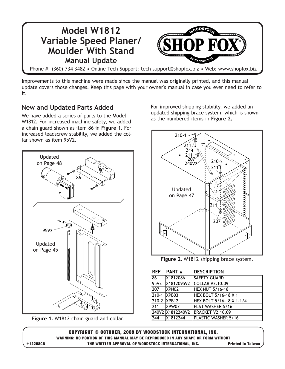 Manual update, New and updated parts added | Woodstock W1812 User Manual | Page 2 / 57