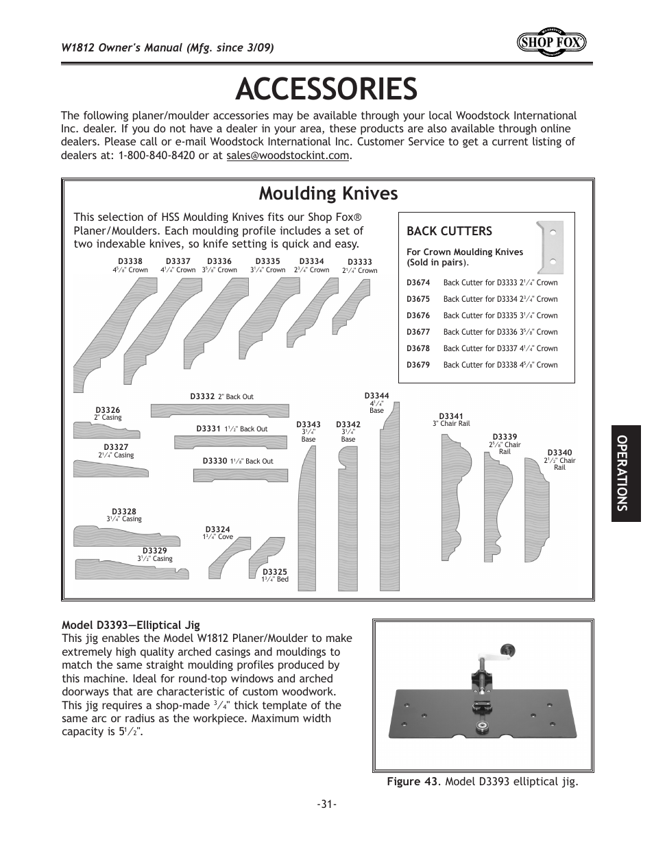 <jjfi@<j, Moulding knives, Fg < i 8 k@fej | Back cutters, N(/()fne\ijdxelxcd]^%j`ez\*&'0 | Woodstock W1812 User Manual | Page 34 / 57