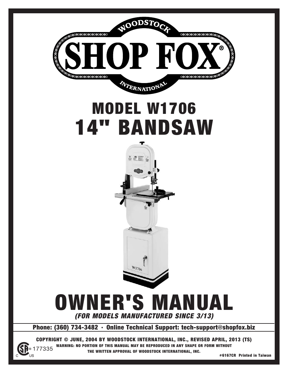 Woodstock SHOP FOX W1706 User Manual | 64 pages