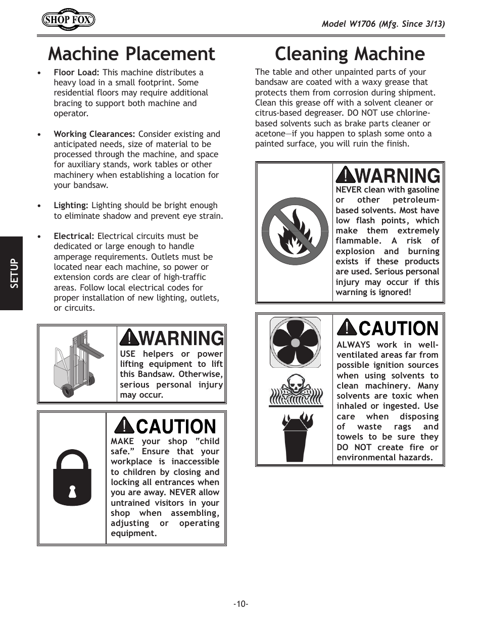 Cleaning.machine, Machine.placement | Woodstock SHOP FOX W1706 User Manual | Page 12 / 64