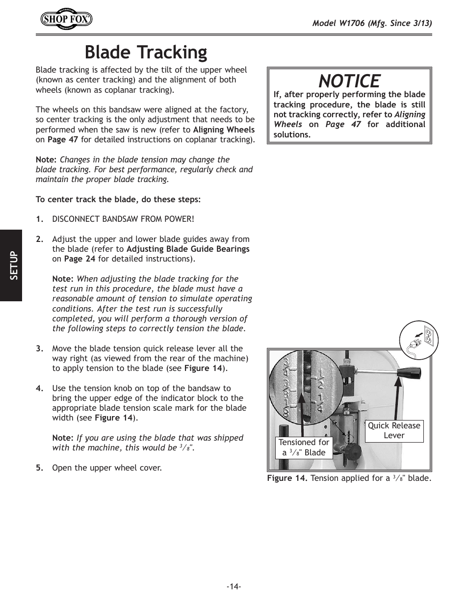 Blade.tracking, Notice | Woodstock SHOP FOX W1706 User Manual | Page 16 / 64