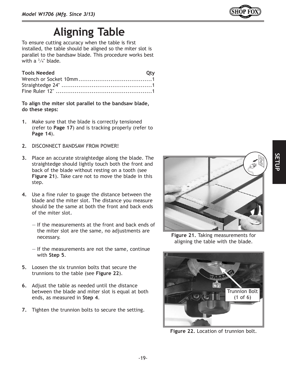 Aligning.table | Woodstock SHOP FOX W1706 User Manual | Page 21 / 64