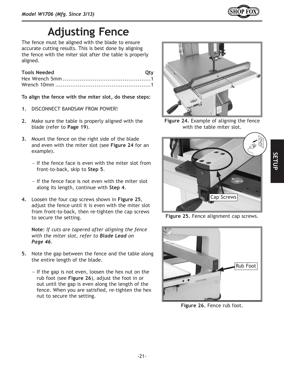 Adjusting.fence | Woodstock SHOP FOX W1706 User Manual | Page 23 / 64