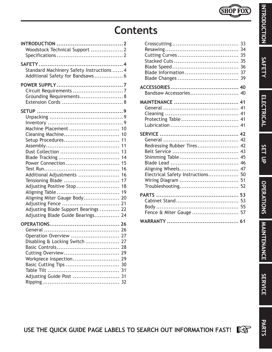 Woodstock SHOP FOX W1706 User Manual | Page 3 / 64