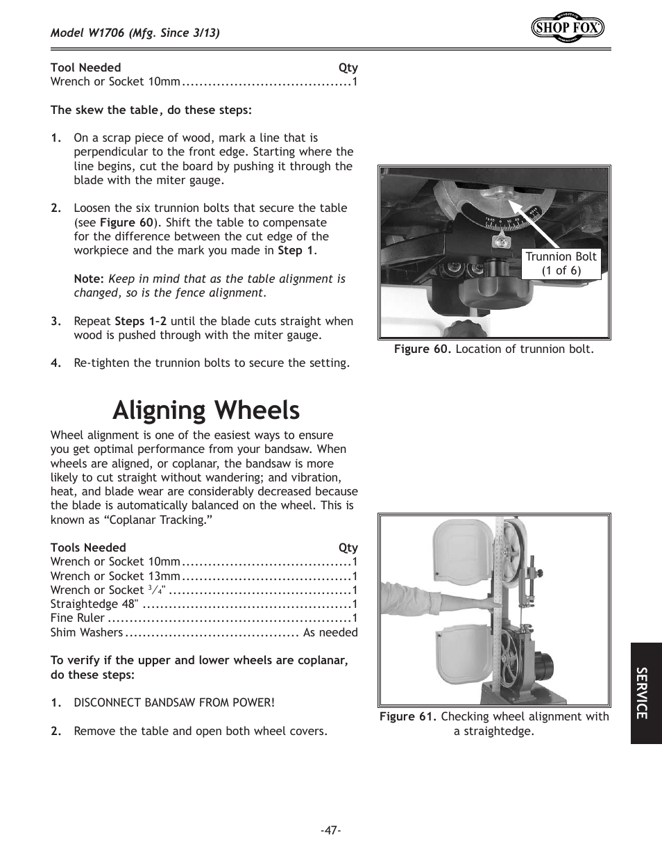 Aligning.wheels | Woodstock SHOP FOX W1706 User Manual | Page 49 / 64