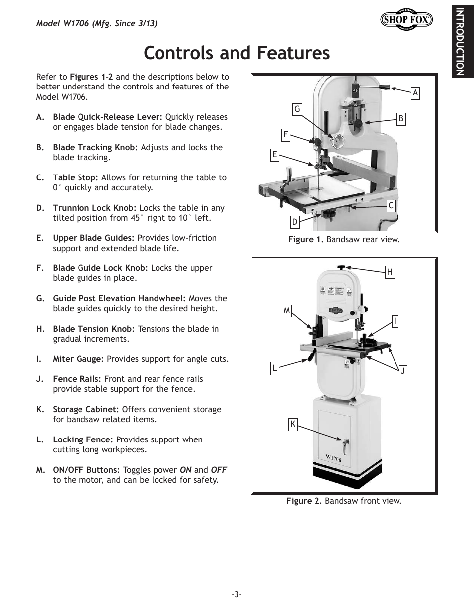 Controls.and.features | Woodstock SHOP FOX W1706 User Manual | Page 5 / 64