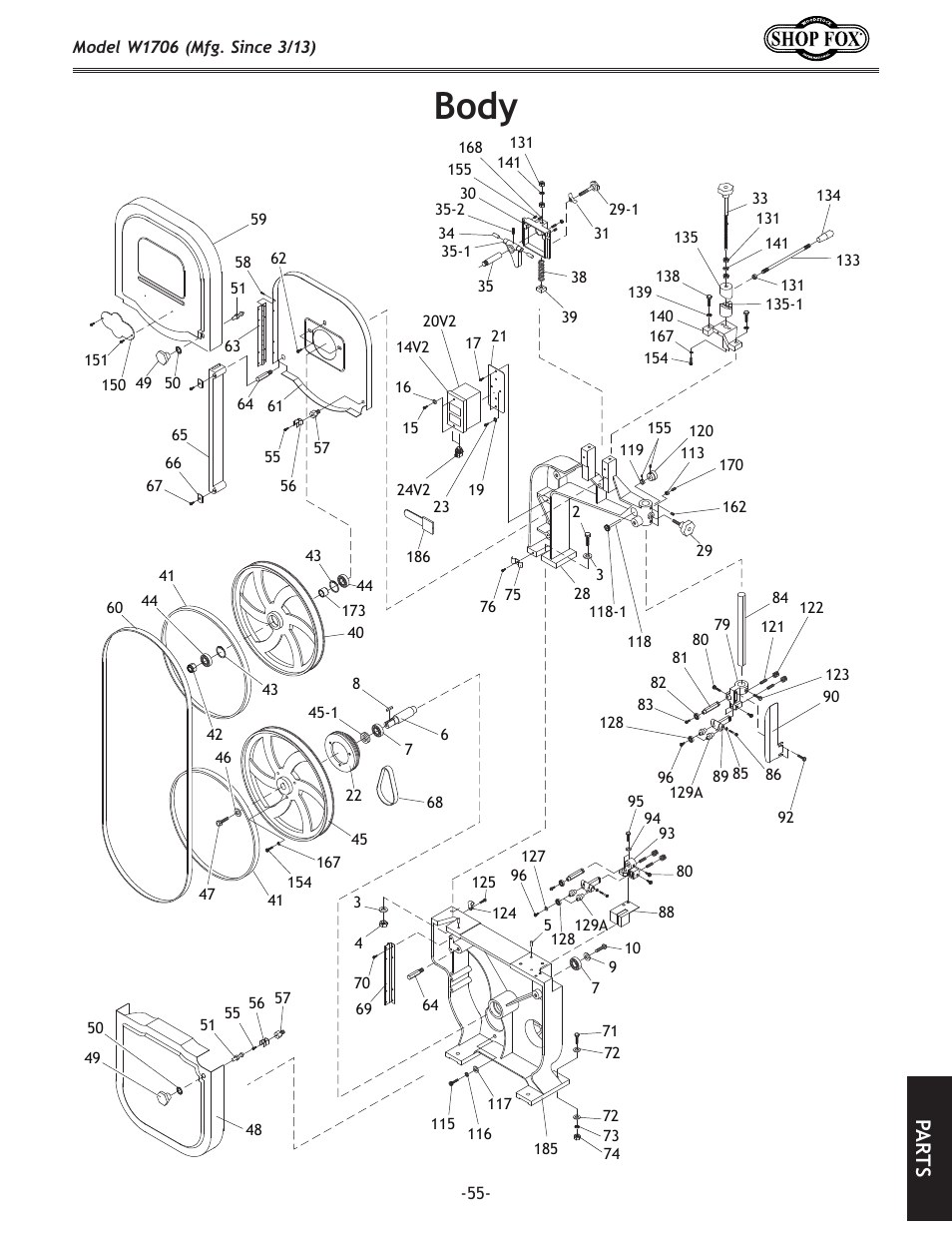 Body, Pa rt s | Woodstock SHOP FOX W1706 User Manual | Page 57 / 64