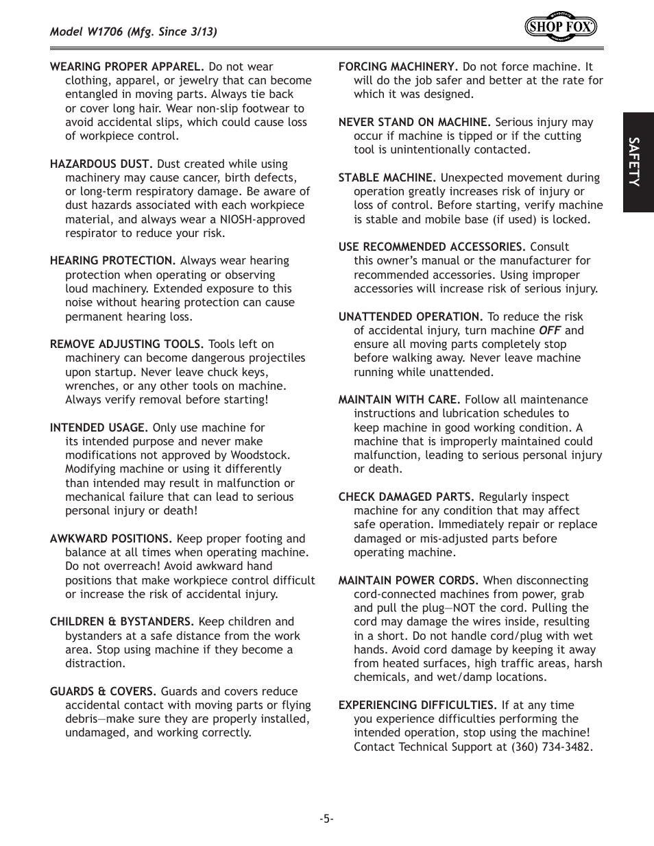 Woodstock SHOP FOX W1706 User Manual | Page 7 / 64