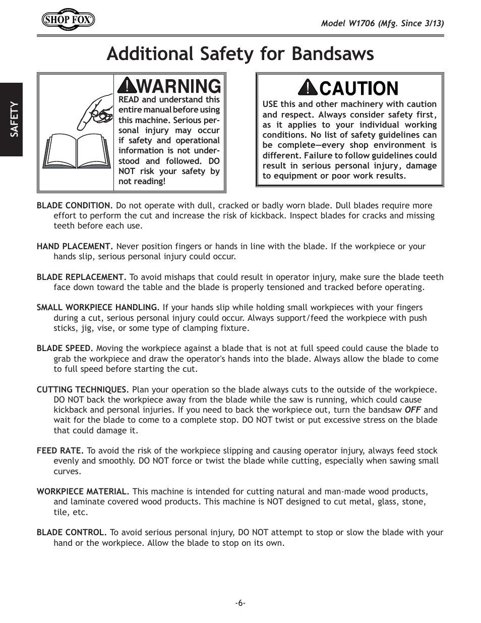 Additional.safety.for.bandsaws | Woodstock SHOP FOX W1706 User Manual | Page 8 / 64