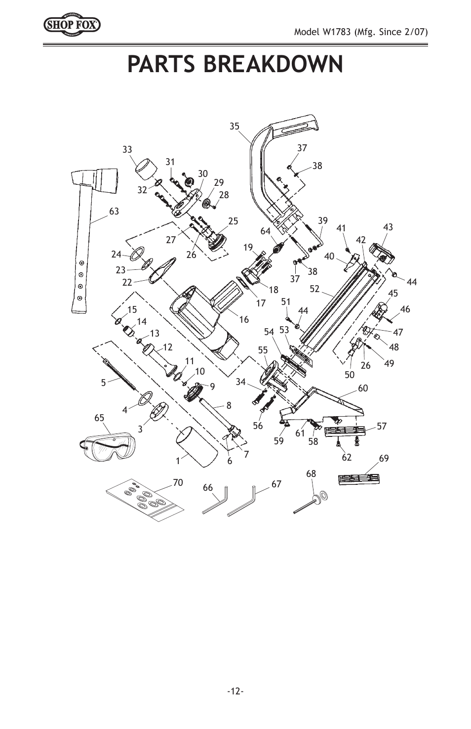 Parts breakdown | Woodstock SHOP FOX W1783 User Manual | Page 14 / 20