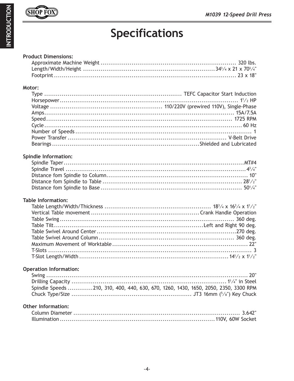 Jg\z`]`zxk`fej, Eki f;l: k@fe | Woodstock M1039 User Manual | Page 6 / 44