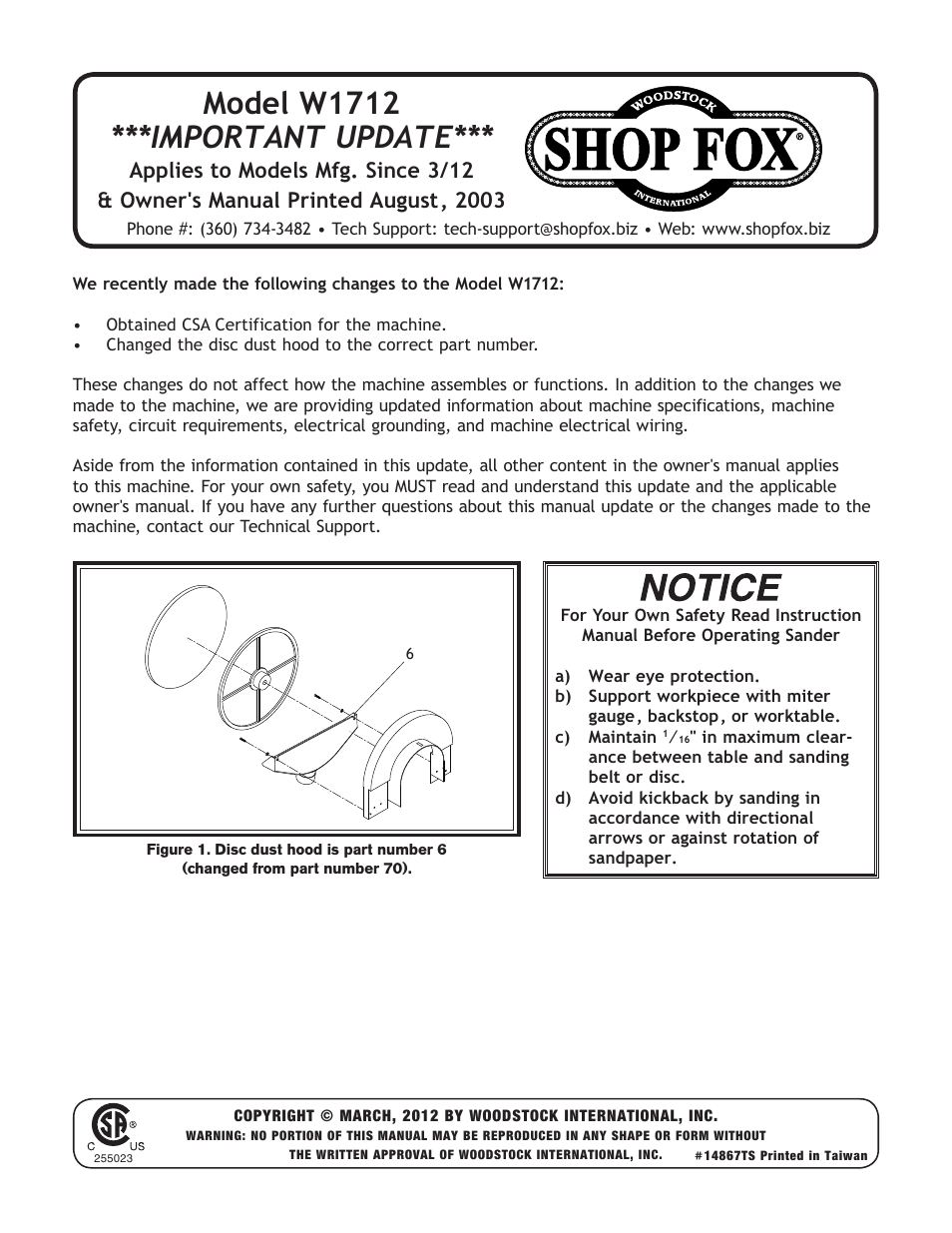 Woodstock SHOP FOX W1712 User Manual | 46 pages