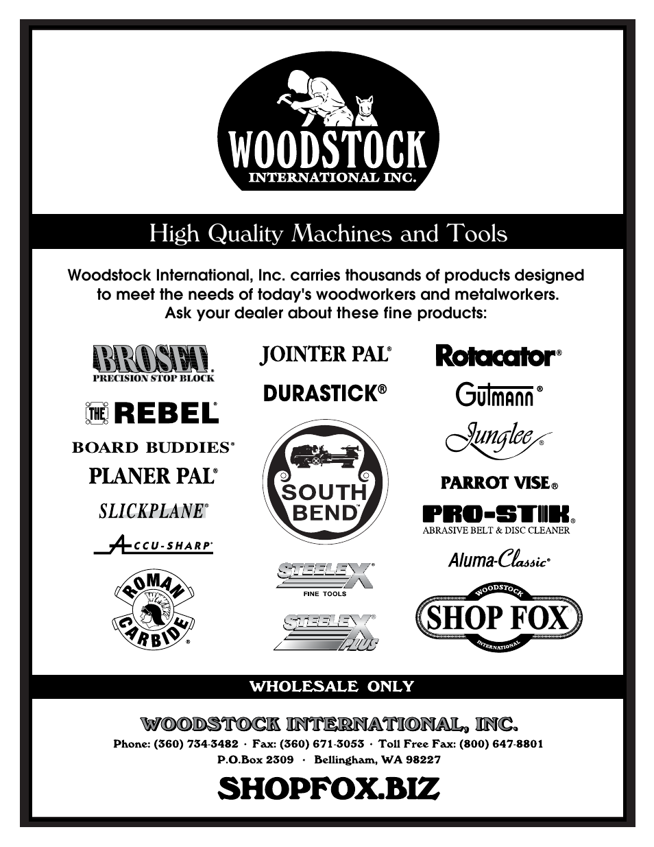 High quality machines and tools | Woodstock SHOP FOX W1712 User Manual | Page 10 / 46