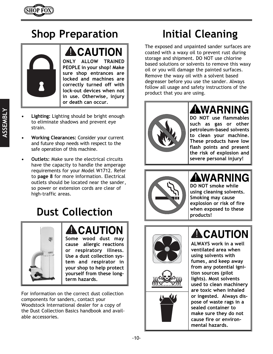 Initial cleaning dust collection shop preparation | Woodstock SHOP FOX W1712 User Manual | Page 22 / 46