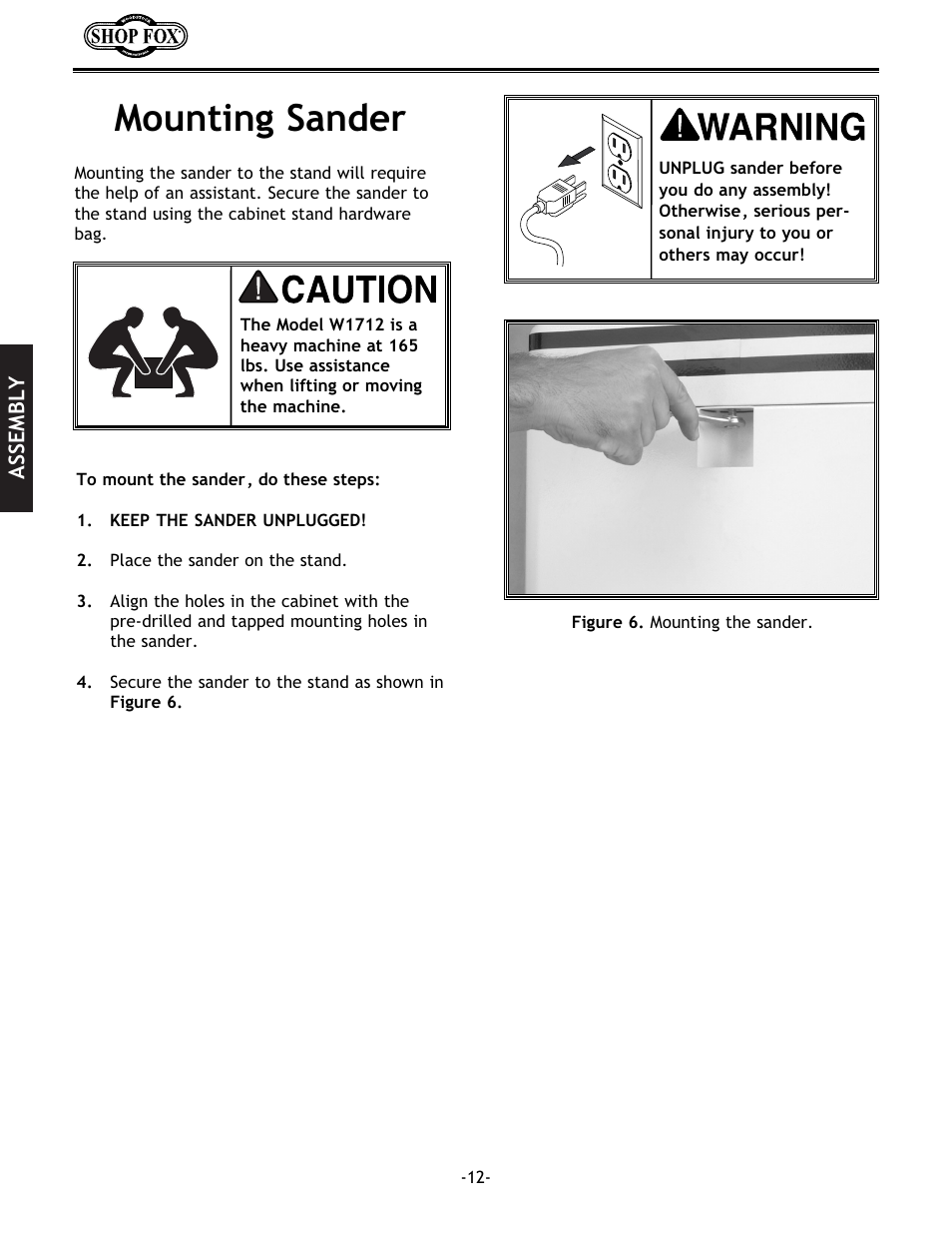 Mounting sander | Woodstock SHOP FOX W1712 User Manual | Page 24 / 46