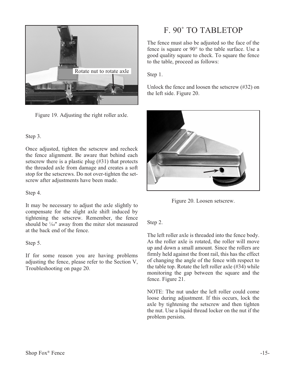 F. 90˚ to tabletop | Woodstock International Fox Fense W1410 User Manual | Page 16 / 29