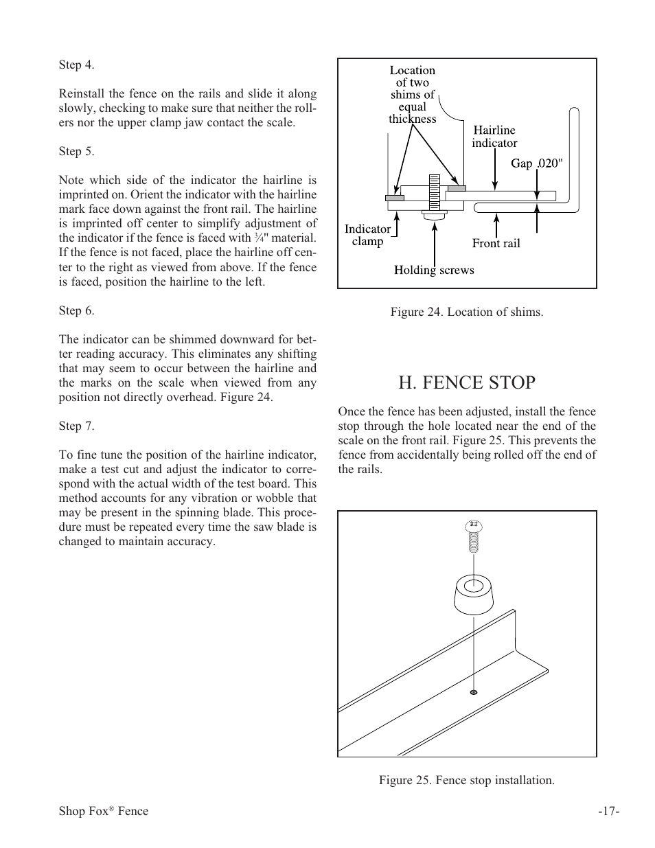 H. fence stop | Woodstock International Fox Fense W1410 User Manual | Page 18 / 29