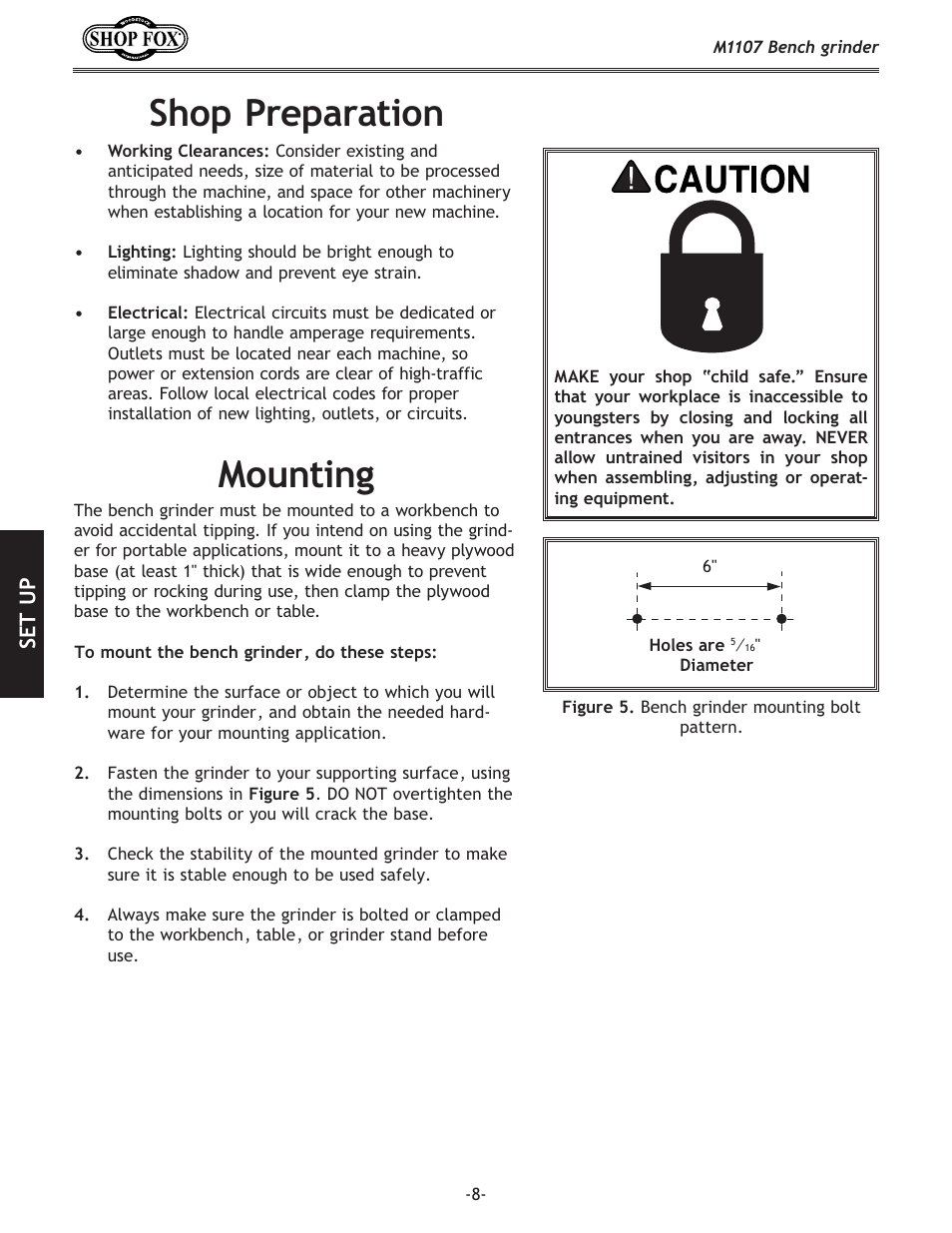 Shop preparation, Mounting | Woodstock M1107 User Manual | Page 10 / 24