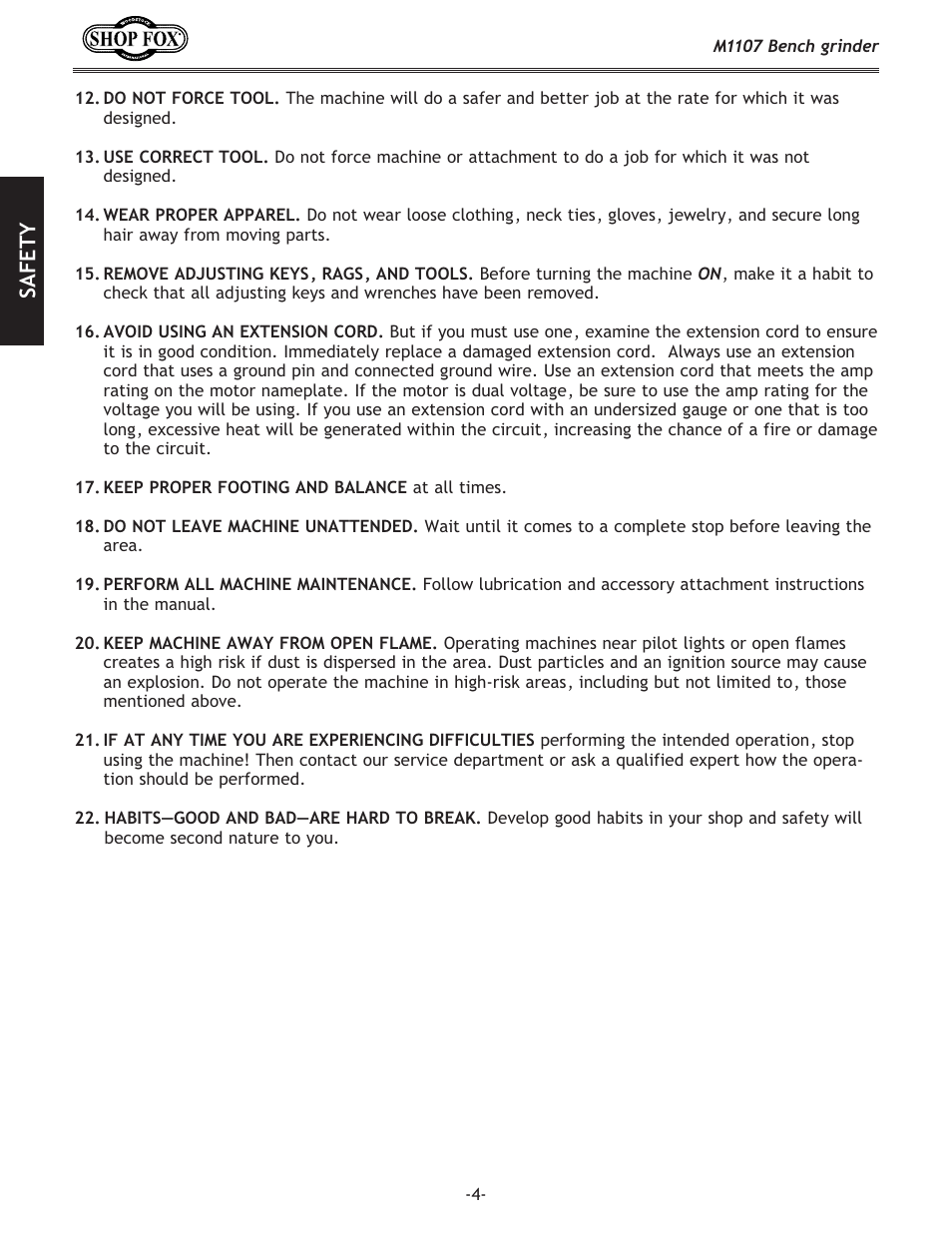 Safety | Woodstock M1107 User Manual | Page 6 / 24