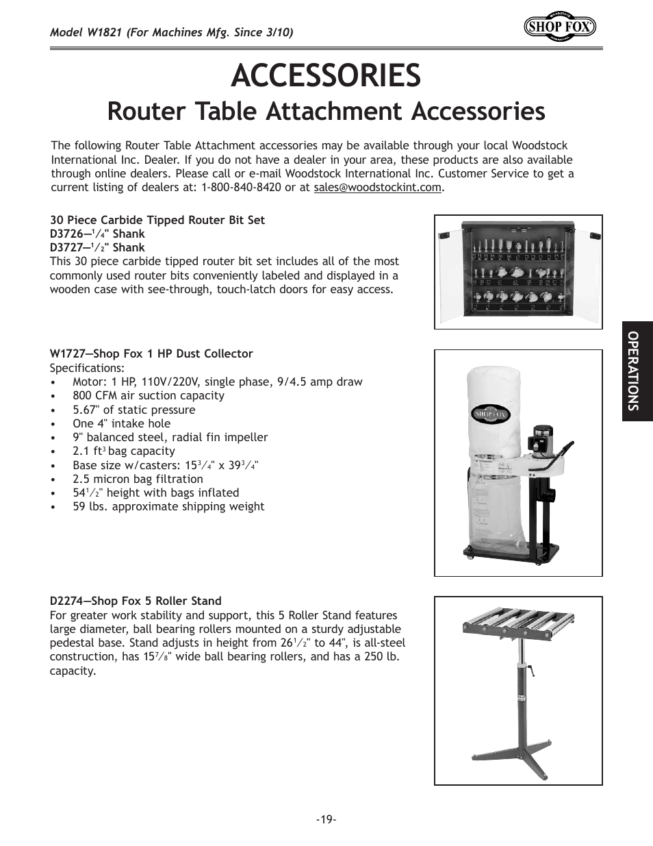 Accessories, Router table attachment accessories, Ope r atio ns | Woodstock SHOP FOX W1821 User Manual | Page 21 / 28