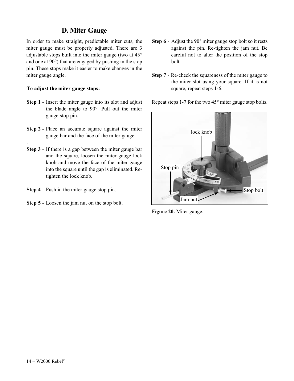 D. miter gauge | Woodstock W2000 User Manual | Page 15 / 25