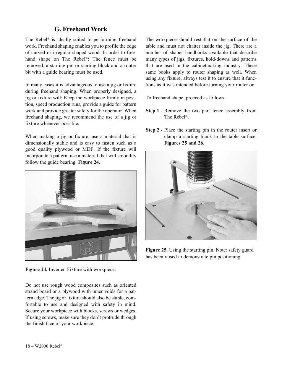 G. freehand work | Woodstock W2000 User Manual | Page 19 / 25