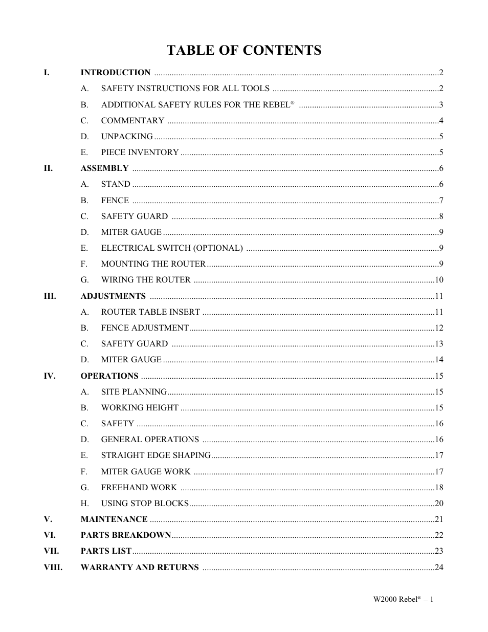 Woodstock W2000 User Manual | Page 2 / 25