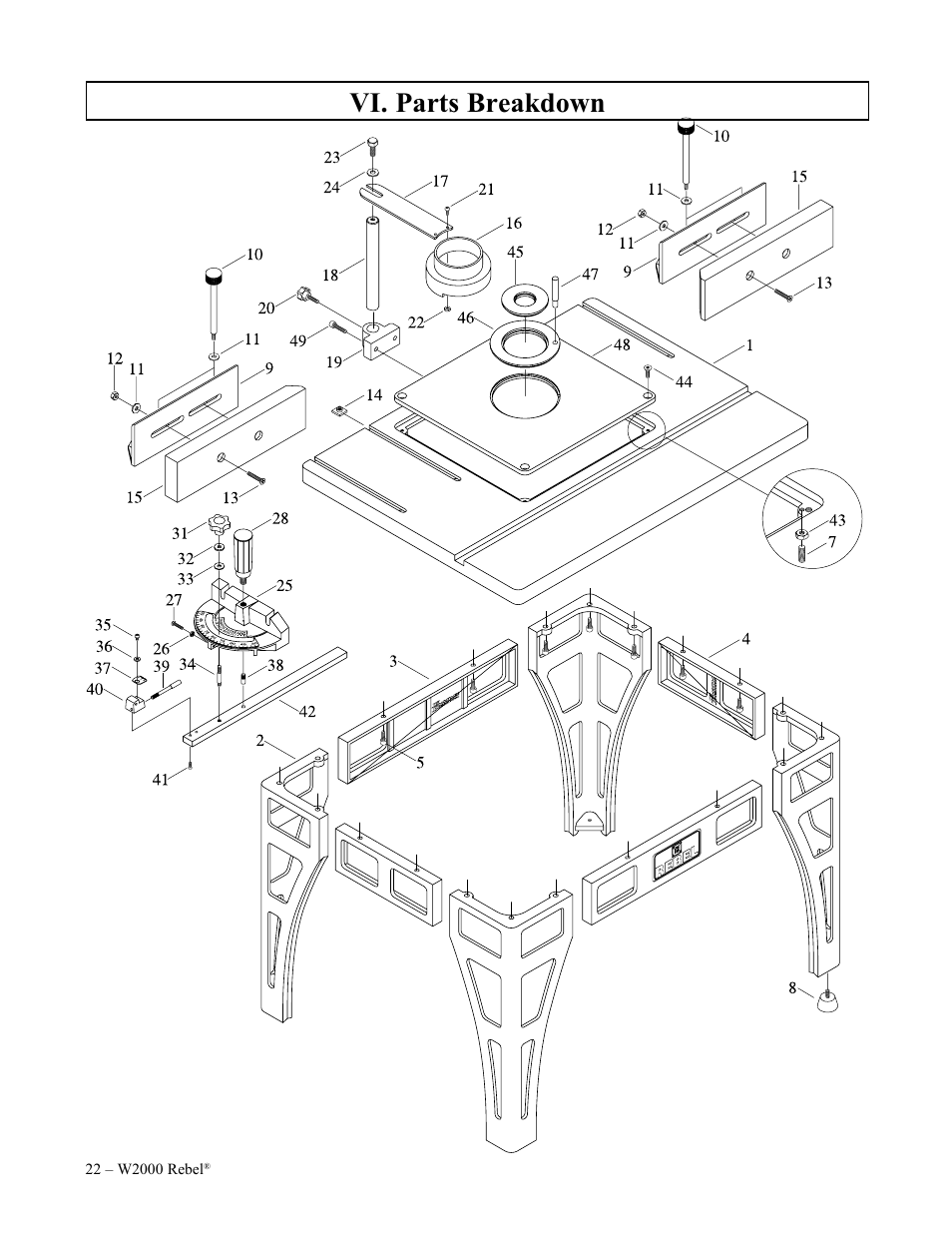 Vi. parts breakdown | Woodstock W2000 User Manual | Page 23 / 25