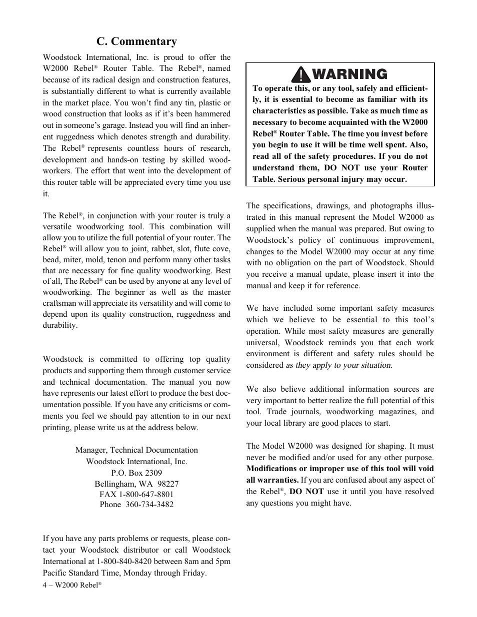 C. commentary | Woodstock W2000 User Manual | Page 5 / 25