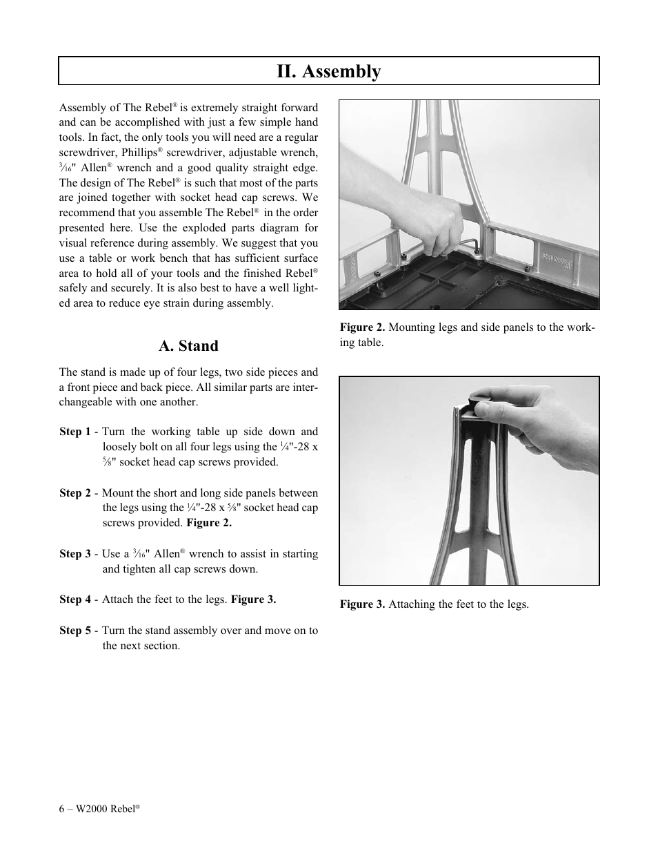 Ii. assembly, A. stand | Woodstock W2000 User Manual | Page 7 / 25