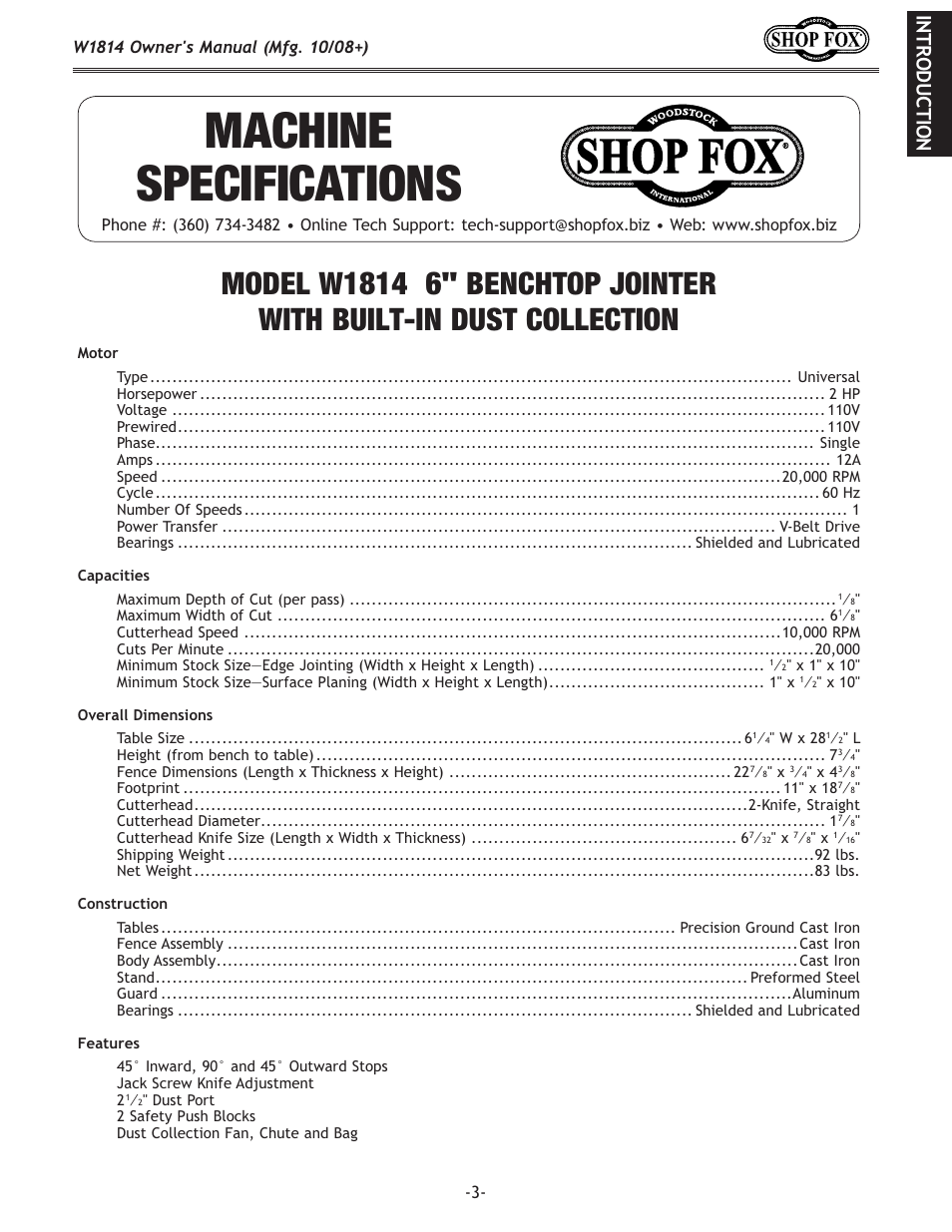 Dxz_`e\jg\z`]`zxk`fej, Eki f;l: k@fe | Woodstock W1814 User Manual | Page 5 / 44