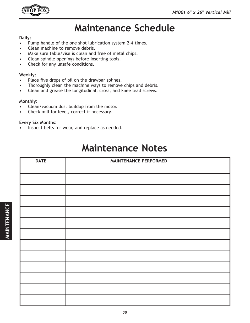 Woodstock SHOP FOX M1001 User Manual | Page 30 / 44