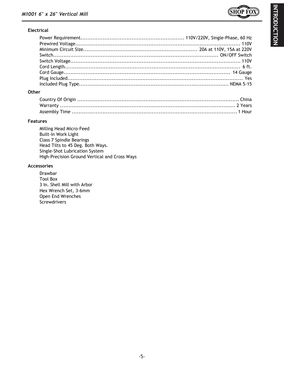 Woodstock SHOP FOX M1001 User Manual | Page 7 / 44