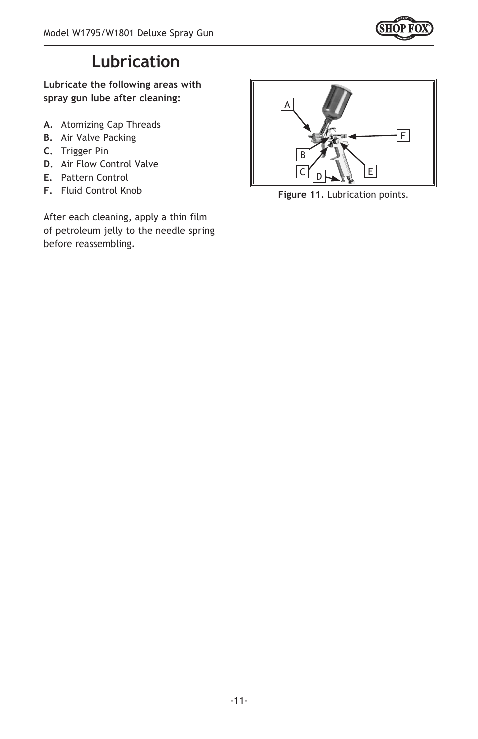 Lubrication | Woodstock W1801 User Manual | Page 13 / 20